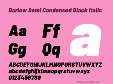 Barlow Semi Condensed Black Italic Version 1.103 Font Sample