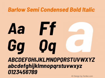 Barlow Semi Condensed Bold Italic Version 1.103;PS 001.103;hotconv 1.0.88;makeotf.lib2.5.64775 Font Sample