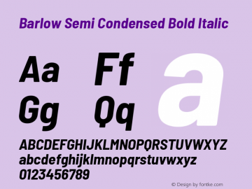 Barlow Semi Condensed Bold Italic Version 1.103 Font Sample