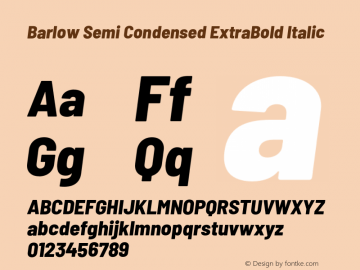 Barlow Semi Condensed ExtraBold Italic Version 1.103;PS 001.103;hotconv 1.0.88;makeotf.lib2.5.64775 Font Sample