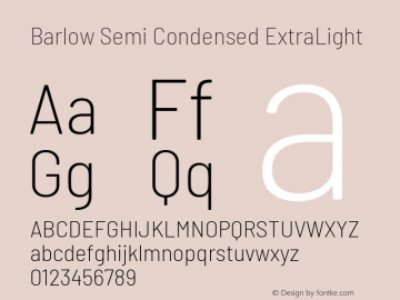 Barlow Semi Condensed ExtraLight Version 1.103 Font Sample