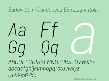 Barlow Semi Condensed ExtraLight Italic Version 1.103 Font Sample