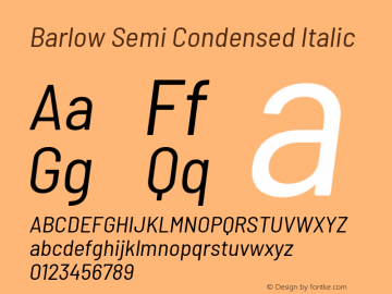 Barlow Semi Condensed Italic Version 1.103 Font Sample
