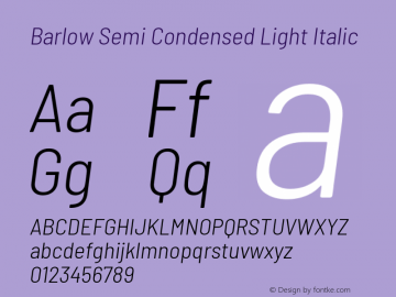 Barlow Semi Condensed Light Italic Version 1.103 Font Sample