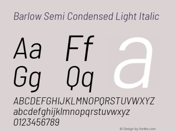Barlow Semi Condensed Light Italic Version 1.103 Font Sample