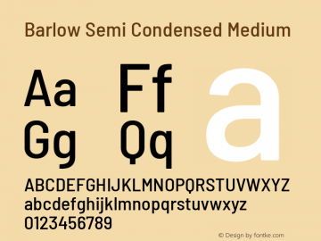 Barlow Semi Condensed Medium Version 1.103 Font Sample