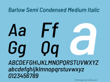 Barlow Semi Condensed Medium Italic Version 1.103;PS 001.103;hotconv 1.0.88;makeotf.lib2.5.64775 Font Sample