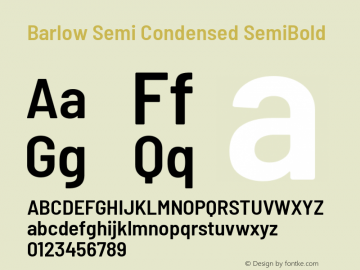 Barlow Semi Condensed SemiBold Version 1.103 Font Sample