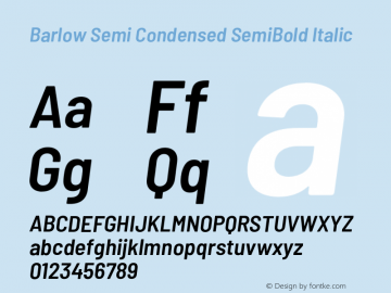 Barlow Semi Condensed SemiBold Italic Version 1.103;PS 001.103;hotconv 1.0.88;makeotf.lib2.5.64775 Font Sample