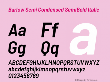 Barlow Semi Condensed SemiBold Italic Version 1.103 Font Sample