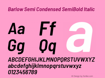 Barlow Semi Condensed SemiBold Italic Version 1.103 Font Sample