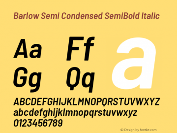 Barlow Semi Condensed SemiBold Italic Version 1.103 Font Sample