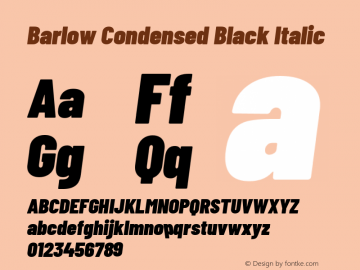 Barlow Condensed Black Italic Version 1.104 Font Sample