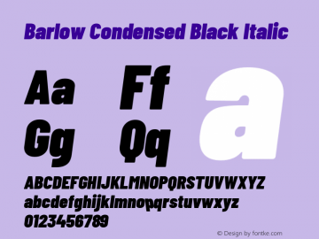 Barlow Condensed Black Italic Version 1.104 Font Sample