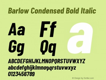 Barlow Condensed Bold Italic Version 1.104 Font Sample