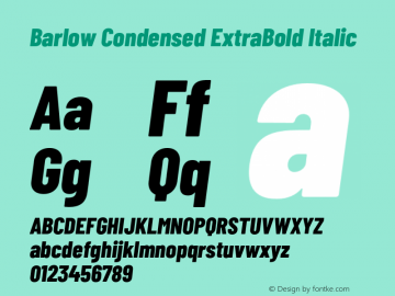 Barlow Condensed ExtraBold Italic Version 1.104;PS 001.104;hotconv 1.0.88;makeotf.lib2.5.64775 Font Sample