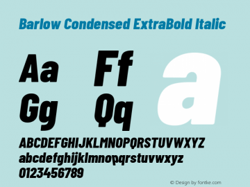 Barlow Condensed ExtraBold Italic Version 1.104 Font Sample