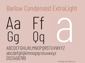 Barlow Condensed ExtraLight Version 1.104;PS 001.104;hotconv 1.0.88;makeotf.lib2.5.64775 Font Sample
