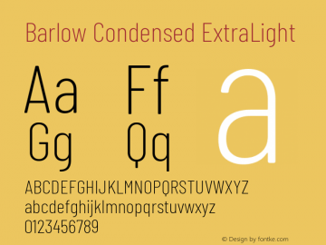 Barlow Condensed ExtraLight Version 1.104 Font Sample