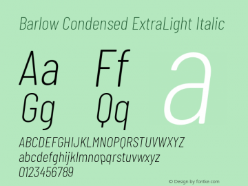 Barlow Condensed ExtraLight Italic Version 1.104 Font Sample
