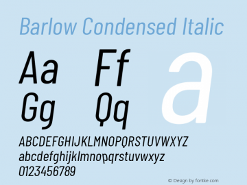 Barlow Condensed Italic Version 1.104 Font Sample