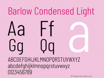 Barlow Condensed Light Version 1.104;PS 001.104;hotconv 1.0.88;makeotf.lib2.5.64775 Font Sample