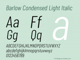 Barlow Condensed Light Italic Version 1.104;PS 001.104;hotconv 1.0.88;makeotf.lib2.5.64775图片样张