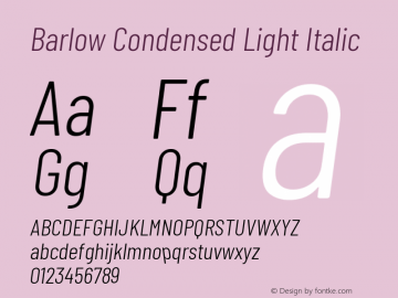 Barlow Condensed Light Italic Version 1.104 Font Sample
