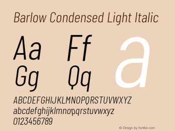 Barlow Condensed Light Italic Version 1.104 Font Sample