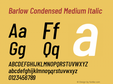 Barlow Condensed Medium Italic Version 1.104 Font Sample