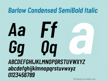 Barlow Condensed SemiBold Italic Version 1.104;PS 001.104;hotconv 1.0.88;makeotf.lib2.5.64775 Font Sample