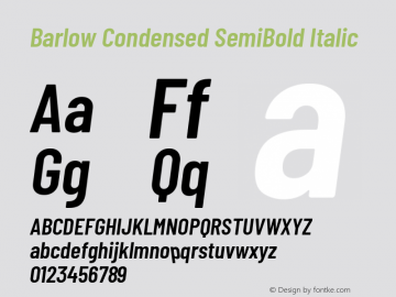 Barlow Condensed SemiBold Italic Version 1.104 Font Sample