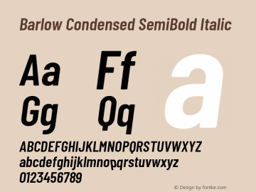 Barlow Condensed SemiBold Italic Version 1.104 Font Sample