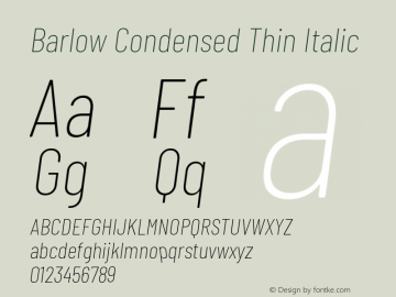 Barlow Condensed Thin Italic Version 1.104 Font Sample