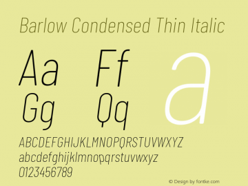 Barlow Condensed Thin Italic Version 1.104 Font Sample