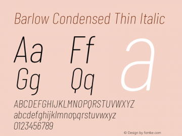Barlow Condensed Thin Italic Version 1.104 Font Sample