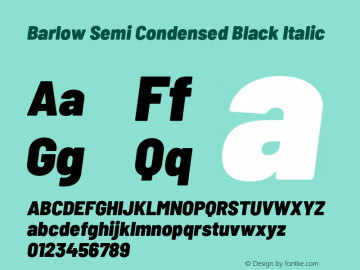 Barlow Semi Condensed Black Italic Version 1.104;PS 001.104;hotconv 1.0.88;makeotf.lib2.5.64775 Font Sample