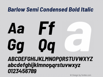 Barlow Semi Condensed Bold Italic Version 1.104 Font Sample