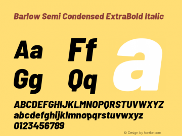Barlow Semi Condensed ExtraBold Italic Version 1.104 Font Sample