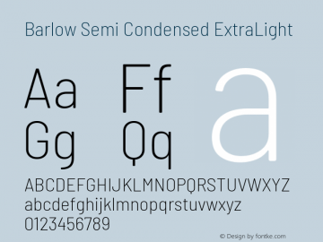 Barlow Semi Condensed ExtraLight Version 1.104 Font Sample