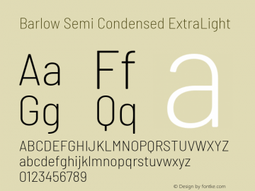 Barlow Semi Condensed ExtraLight Version 1.104 Font Sample