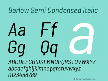 Barlow Semi Condensed Italic Version 1.104 Font Sample