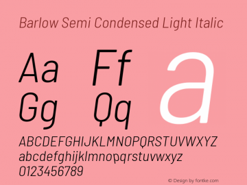 Barlow Semi Condensed Light Italic Version 1.104 Font Sample