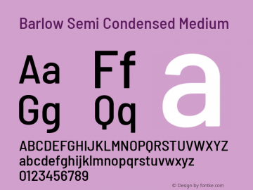 Barlow Semi Condensed Medium Version 1.104 Font Sample