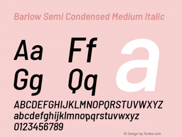 Barlow Semi Condensed Medium Italic Version 1.104 Font Sample