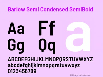 Barlow Semi Condensed SemiBold Version 1.104 Font Sample