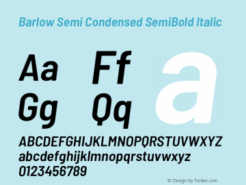 Barlow Semi Condensed SemiBold Italic Version 1.104;PS 001.104;hotconv 1.0.88;makeotf.lib2.5.64775 Font Sample