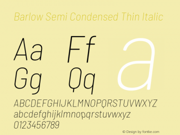 Barlow Semi Condensed Thin Italic Version 1.104 Font Sample