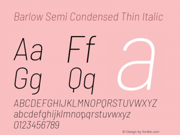 Barlow Semi Condensed Thin Italic Version 1.104 Font Sample