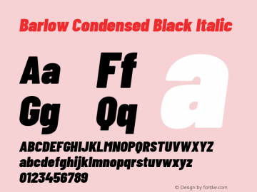 Barlow Condensed Black Italic Version 1.105 Font Sample